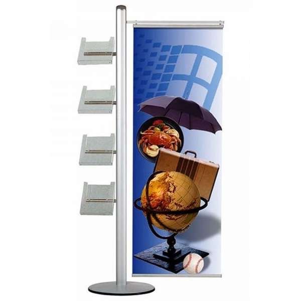 Multi Stand Prospekthalter 19 - einseitig, 1 Stück 70 cm Banner + 4 x A4-Regale